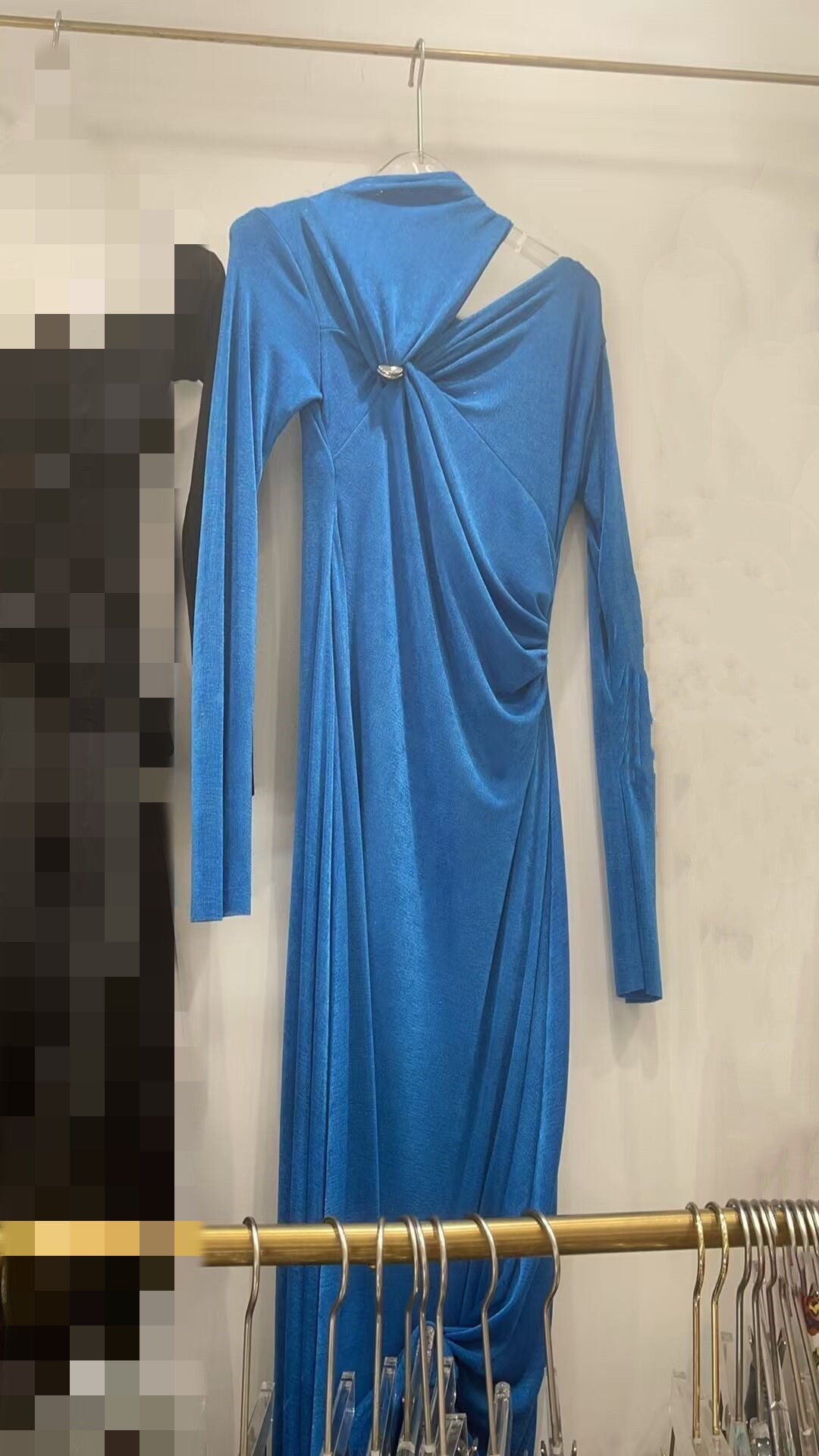 2025 High-Senior Elegance Aneled Collared Metallic Trim Folded Dress Dress Dress Dress