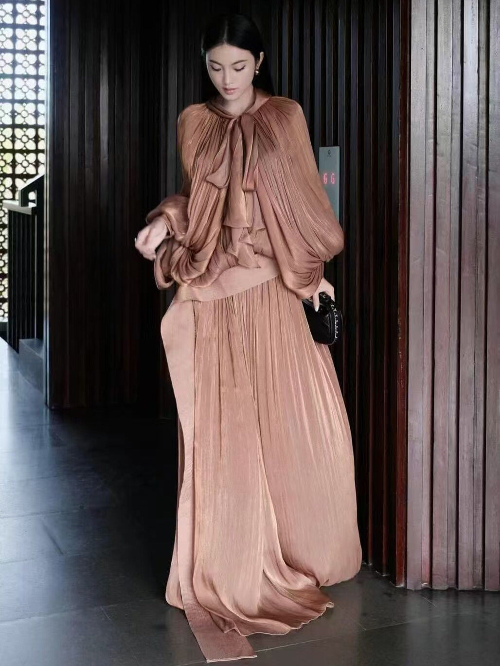 Spring And Summer Design With Lantern Bat Sleeve Fashion Flowing Curry Dress Dress