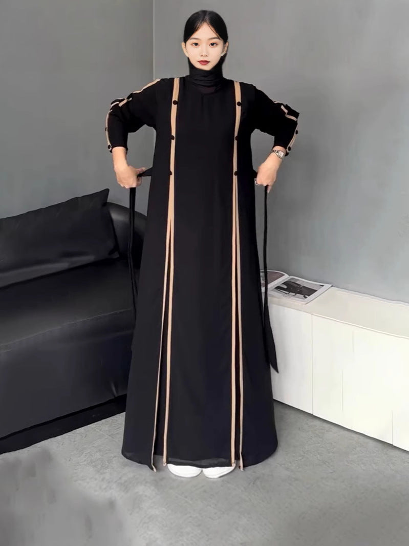 Fashion Temperament In The Autumn Of 2024 Splicing Thin Bump Color Waist Dress