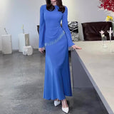 Women's Autumn Collar Long-Sleeved High-Waisted Escoating With Thin Dress