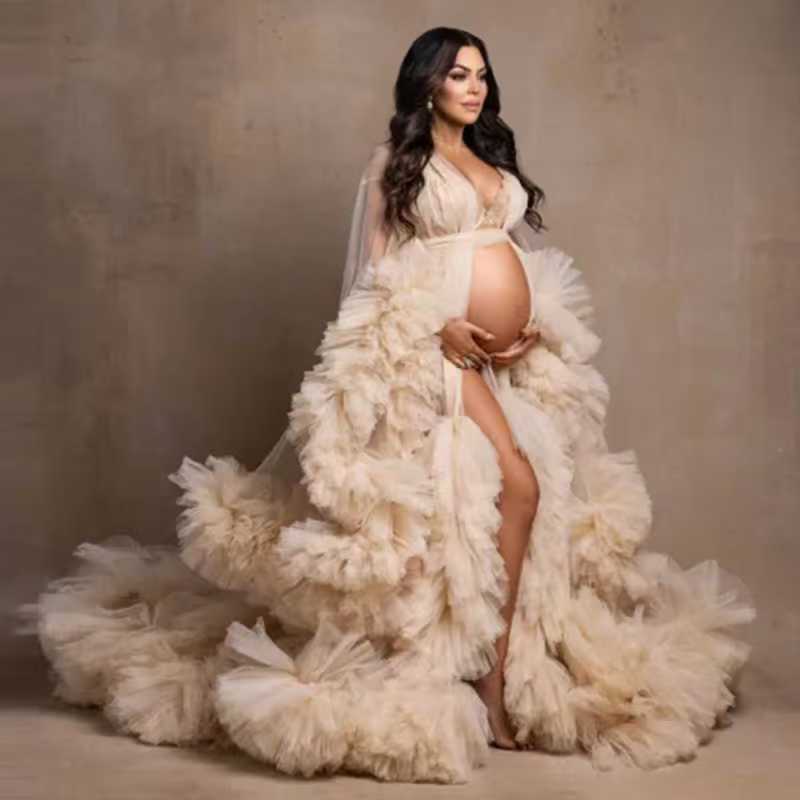 Dress Wedding Show Photo Photo 2025 Hot Pregnant Women Thin Net Yarn Dress Party Long Girl Maternity