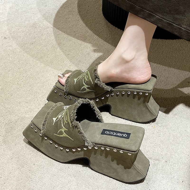 Slippers Women Wear 2024 Summer New Butterfly Thick-Bottomed Slippers Millennium Hot Girls Sexy Toe High-Heeled Sandals High Quality Shoes