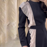 High-Level Temperament Side Irregular Lotus Side Design Contrast Dress
