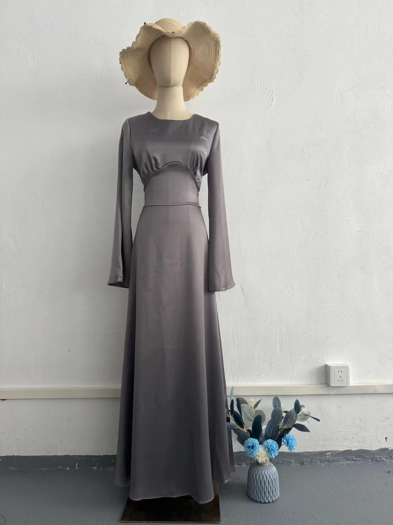2024 New Waist-Skinny Strap Solid Long-Sleeved Long-Sleeved Dress Dress Dress Woman