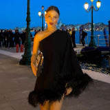 Sexy One-Shoulder Hair Hem Cape Dress Party Short Body-Body-Brow Dress Dress Girl DJPT