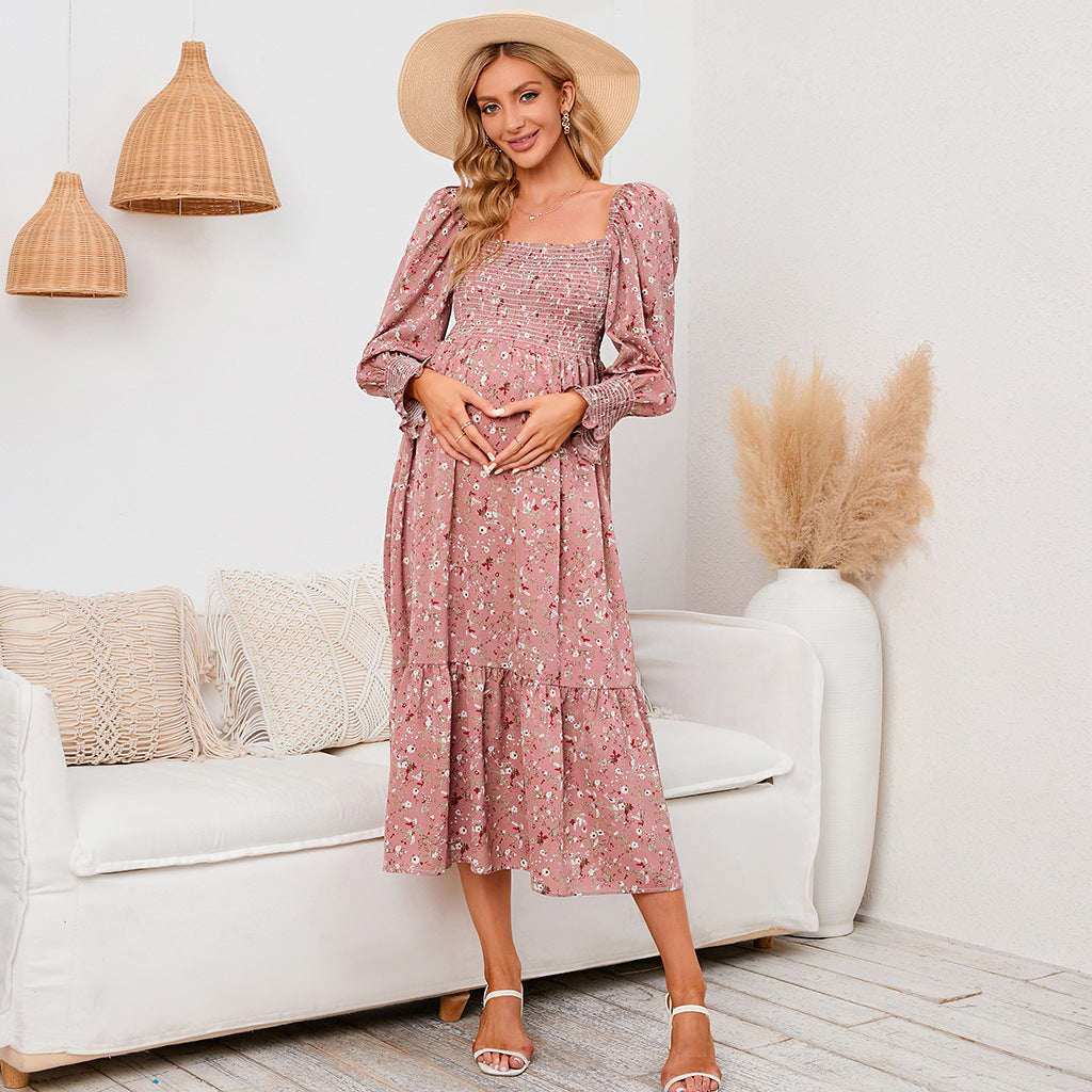 2025 New Spring Pregnant Woman Chiffon Dress Small Broken Floral Dress Maternity