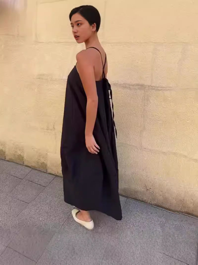 Summer New Fashion Leisure Sleeveless Solid Color Temperament Sling Dress