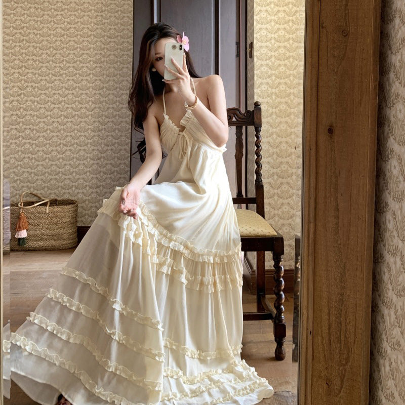 Pure Wind Seaside Holiday Dress Female Sanya Sexy Hanging Neck Long Dress