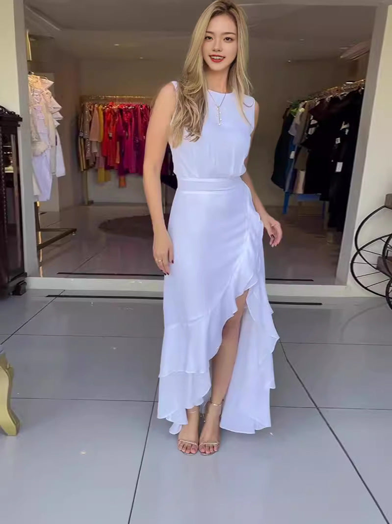 Summer New Fashion Collar Body Belt To Close The Waist Wood Ear Long Skirt