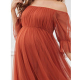 Dress Short Sleeves Solid-Colored Pregnant Women's Dress Tulle Long Pregnant Dress Maternity