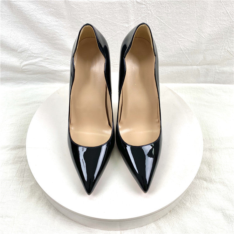 New Black Patent Leather High Heels 12CM Pointed Thin-Heeled Women's Shoes High Quality Shoes