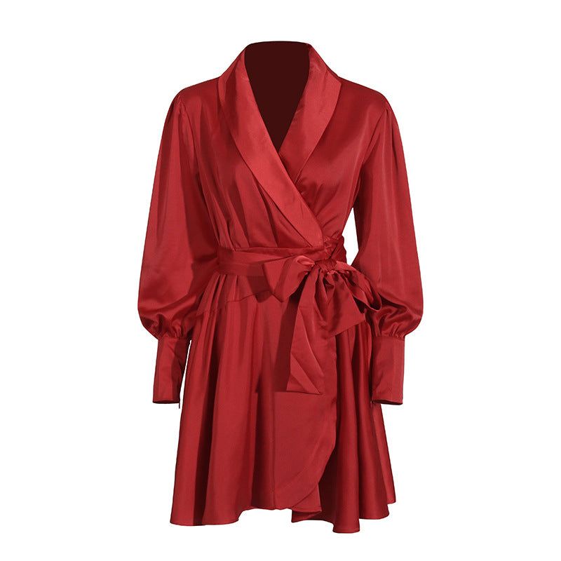 Temperament High Sense Bonded Skirt Women's Dresses Spring 2025 New Collared And Solid-Colored Shirt Skirt