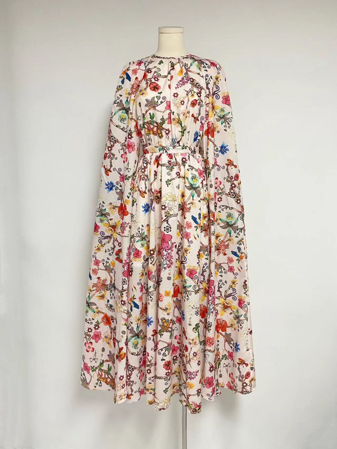 2025 Autumn New Round Collar Cloak Dress Design Waist Long Dress Dress Woman