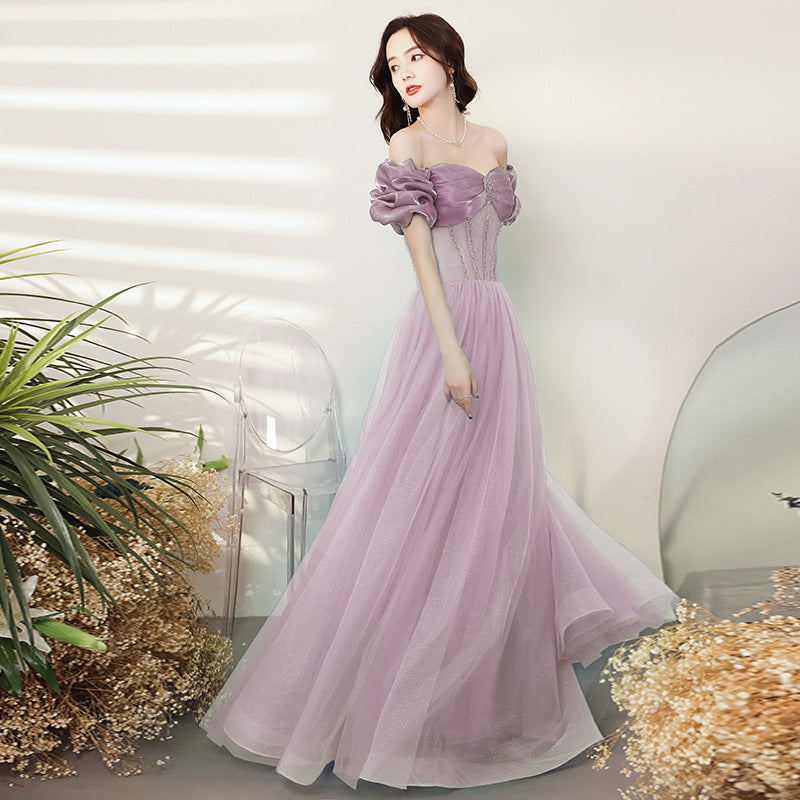 Evening Dress 2025 Summer Simplicity Banquet Temperament Performance Host Art Examination Dress