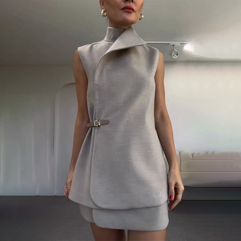 Summer New Temperament Tie With Vest Sleeveless Commute Two Sets