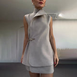 Summer New Temperament Tie With Vest Sleeveless Commute Two Sets