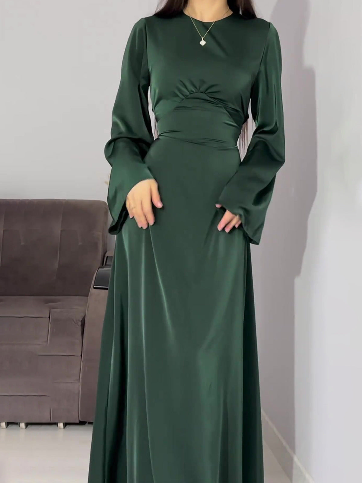 2024 New Waist-Skinny Strap Solid Long-Sleeved Long-Sleeved Dress Dress Dress Woman
