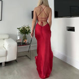 Sexy V-Neck Open Fork In 2024 Solid-Colored Banquet Showback Dress