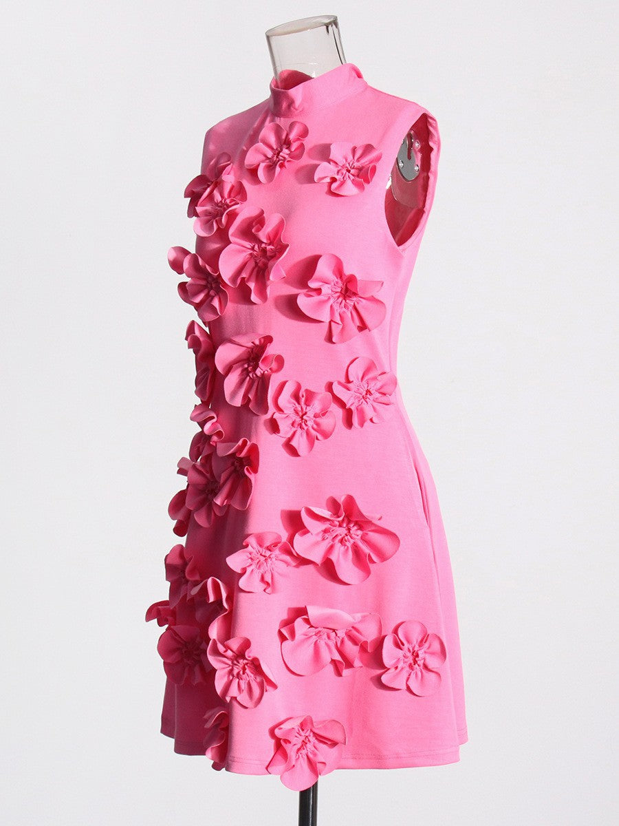 Temperament Famous Style Short Dress 2025 Spring New Heavy Industry Three-Dimensional Flowers Spliced With Dress Dress Woman