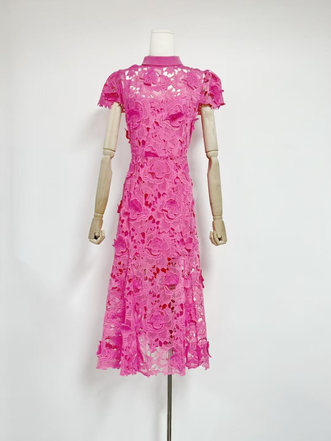 Lace Dress Women's Summer 2025 Three-Dimensional Flowers Short Sleeves To Show Thin Temperament Rose Red Dress Dress