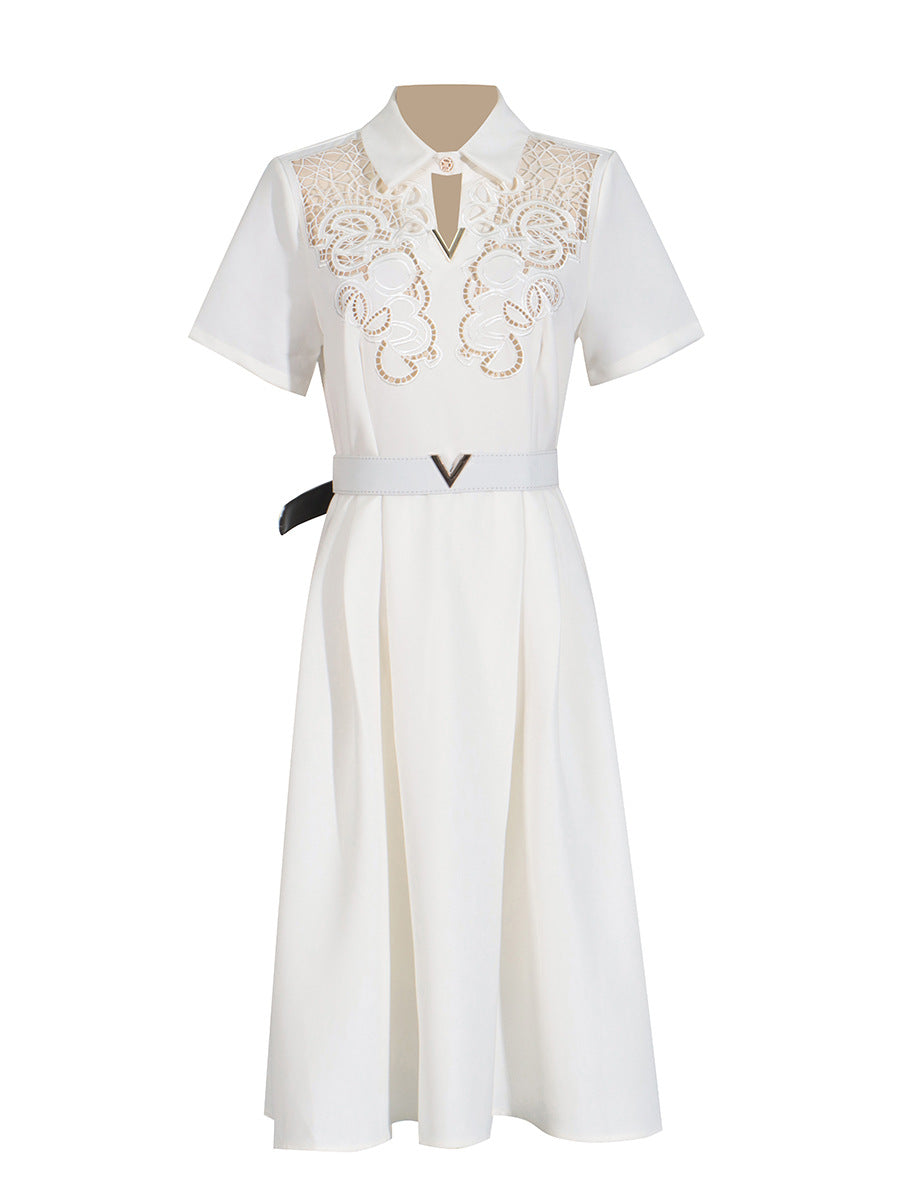 Temperament Style Dress 2025 Summer New Collar Hollow Crouses To Collect Belt Long Dress Women's Dress