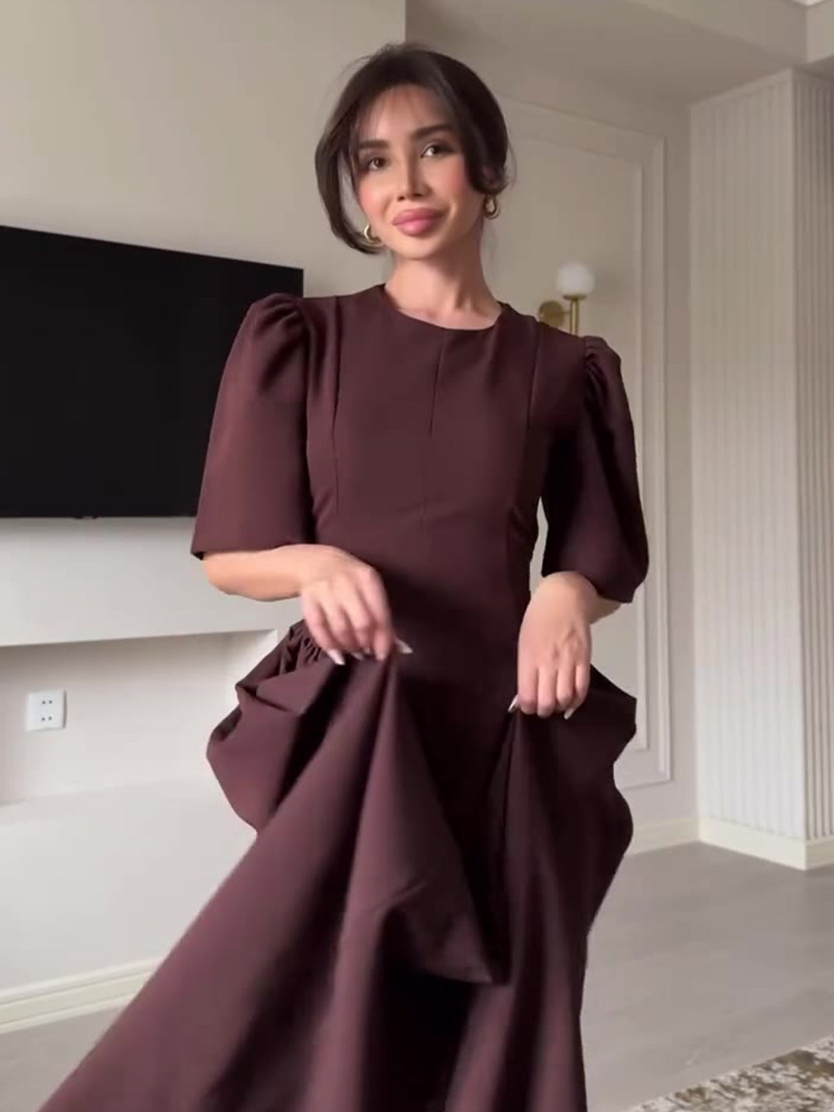 2025 New Temperament Elegant Women's Dress Round Collar Short Sleeve Dress Dress Women