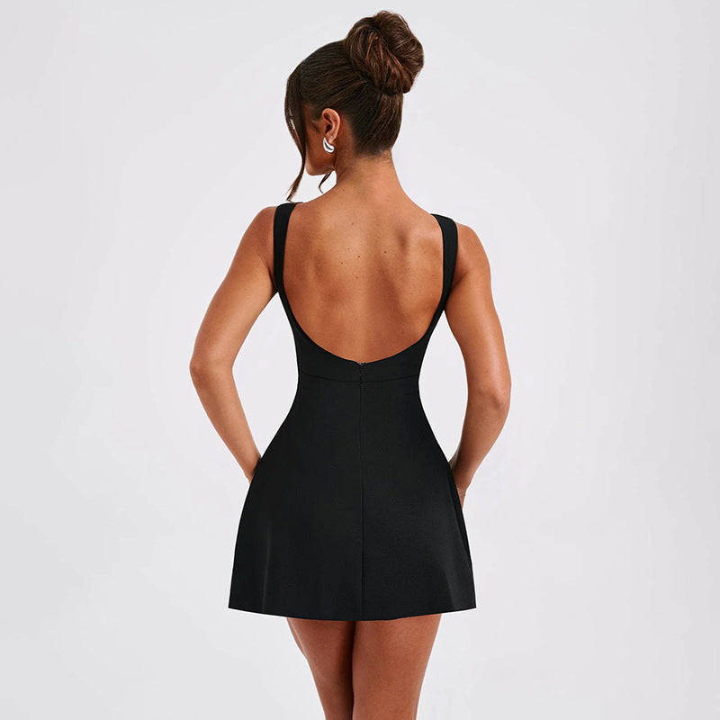 Summer 2025 New Sexy Bodydressed Short Dress Woman With Bare Waistcoat Base Dress DJPT