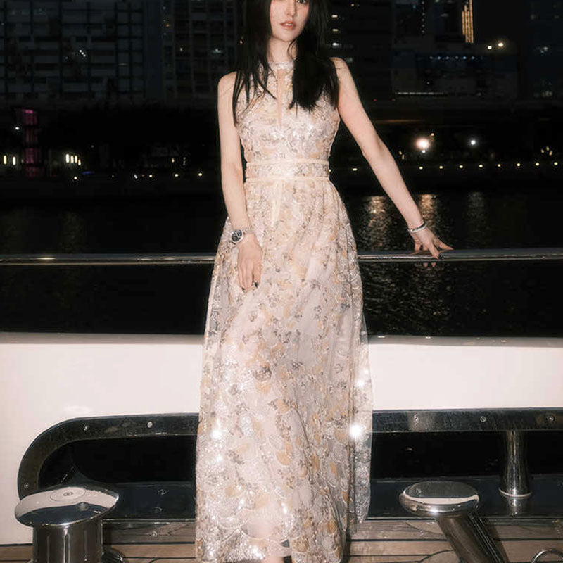 Xiaotong Star Of The Same 23 New Chen Beads Embroidery Dress Design Birthday Party Highlight Dress
