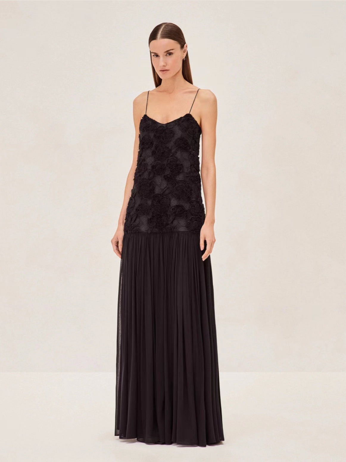 Dress Dress French Fresh Sweet Three-Dimensional Rose Flowers Spliced Chiffon Sling Dress Dress
