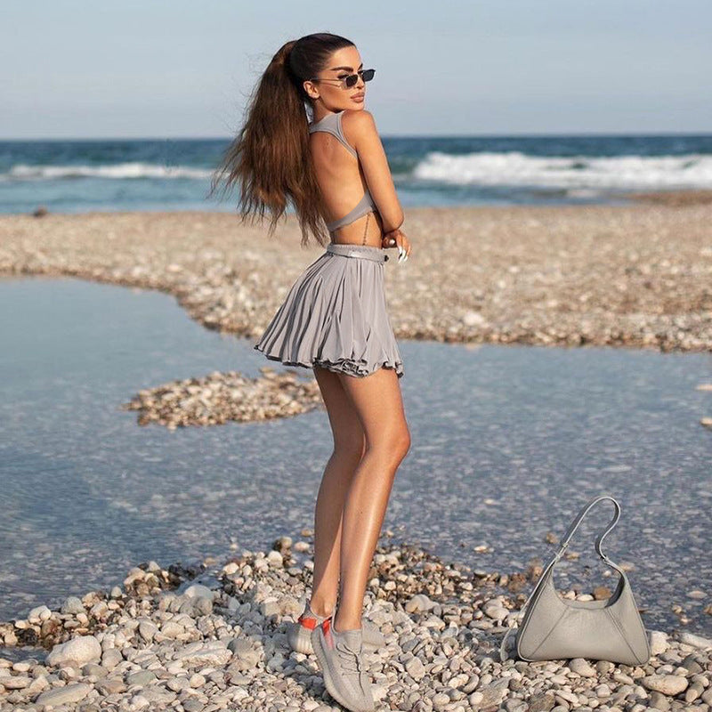 Holiday Style Sexy Bare Back Vest Casual Dress Casual Suit 2025Ins Summer New Women's Clothing DJPT