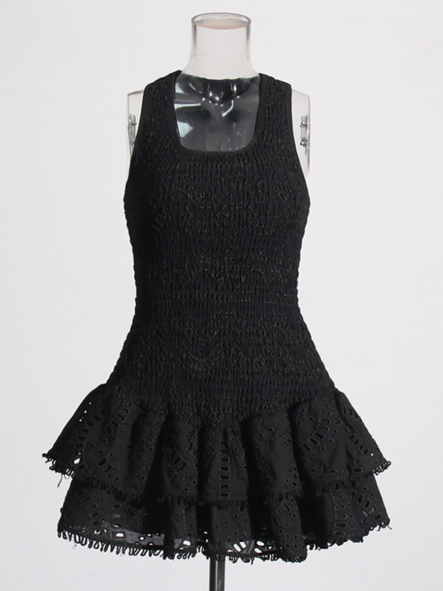Summer Holiday Wind New U-Shaped Tie Design Super Short Lotus Edge Dress Woman