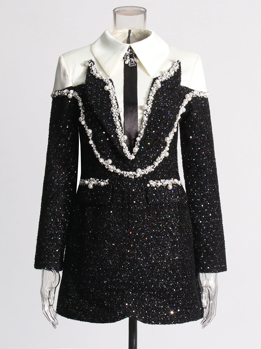 Version Of Temperament Small Fragrant Wind 2025 New Fashion Name Spliced Studded Short Dress Woman