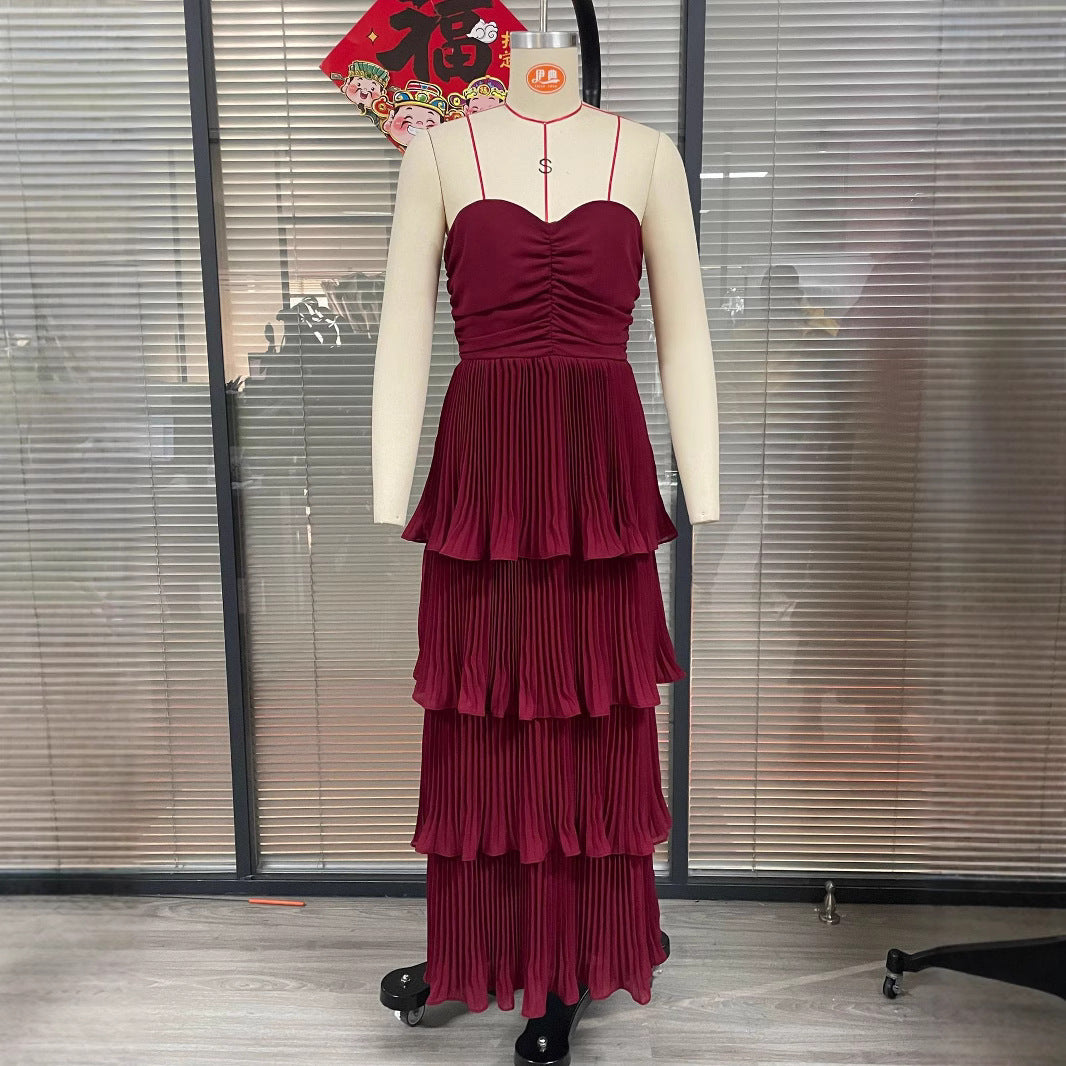Women's New Breast-Laminated Folded Evening Dress Dress HZ0628