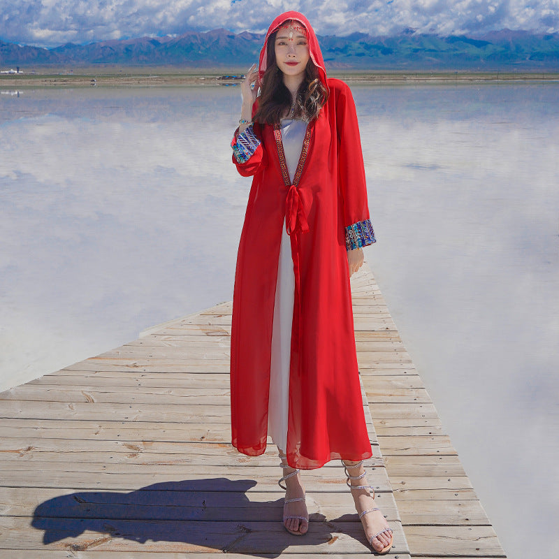 Salt Lake Yunnan Tourism Holiday Long Chiffon Outside The Summer Thin Skirt Dress Coat Women