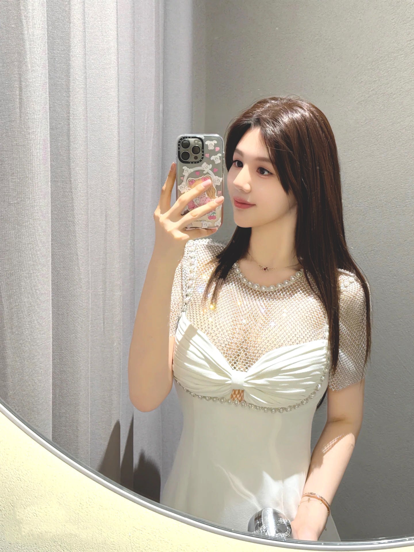 Luxury Niche Nail Bead Dress 2024 Spring And Summer Neckpeel Bow High-Level Feeling Beautiful Female Pure White Short Dress Woman