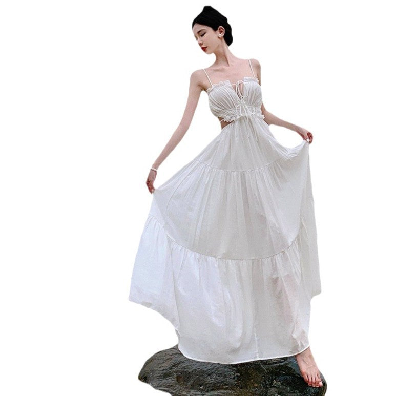 Travel Photography Dress Seaside Holiday White Dress Women 2024 Summer Dress Design Clending Waist Sling Skirt