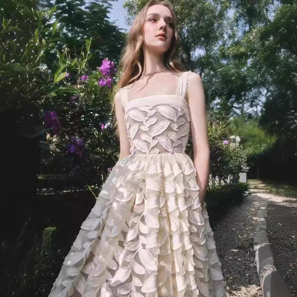 2025 Three-Dimensional Leaf Embroidery Dress 2024 Sling Dress Skirt