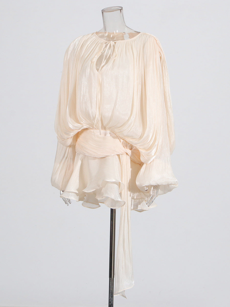 Elegant Vintage Style Dress 2025 New Hot-Sold Collar With Shoulder Long Sleeve Short Dress