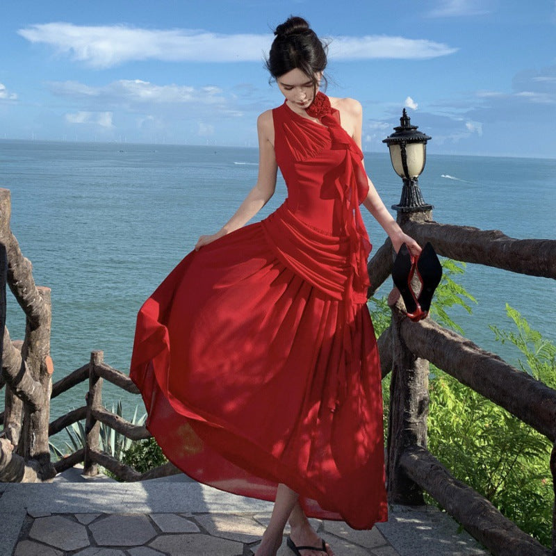 Temperament High-Rise Sleeveless Dress Female Feel Hot Girl Pure Desire To Show Long Skirt