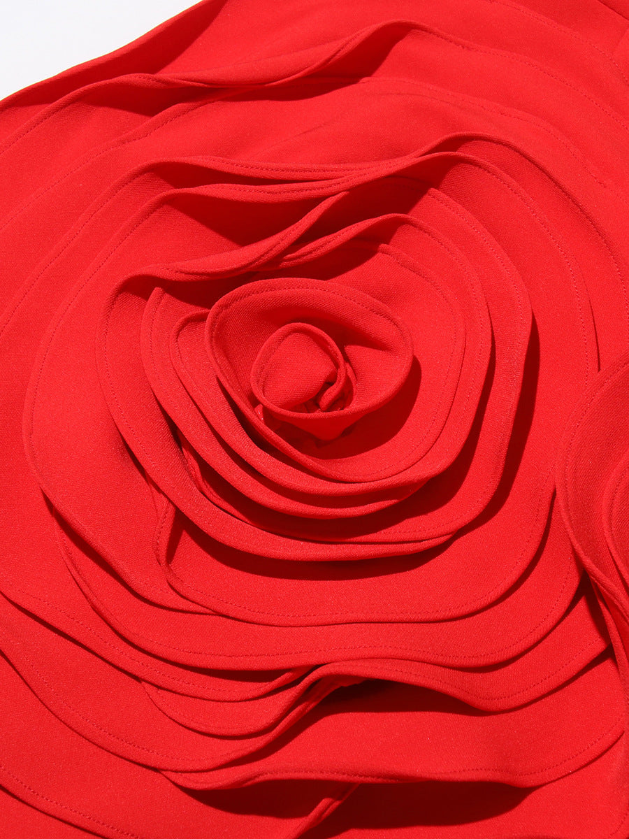 Temperament Style Dress 2025 Summer New Three-Dimensional Rose Splicing Heavy Industry Bra Dress Woman