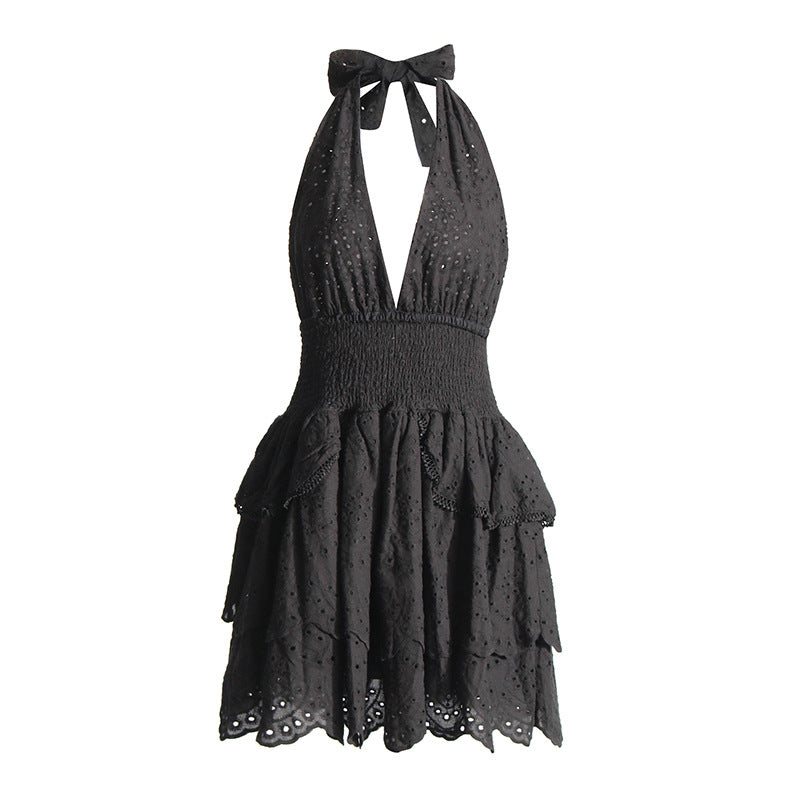 Women's Fashion Dress 2025 Spring New Women's Dress V Hanging Neck Sexy Embroidery Short Dresses