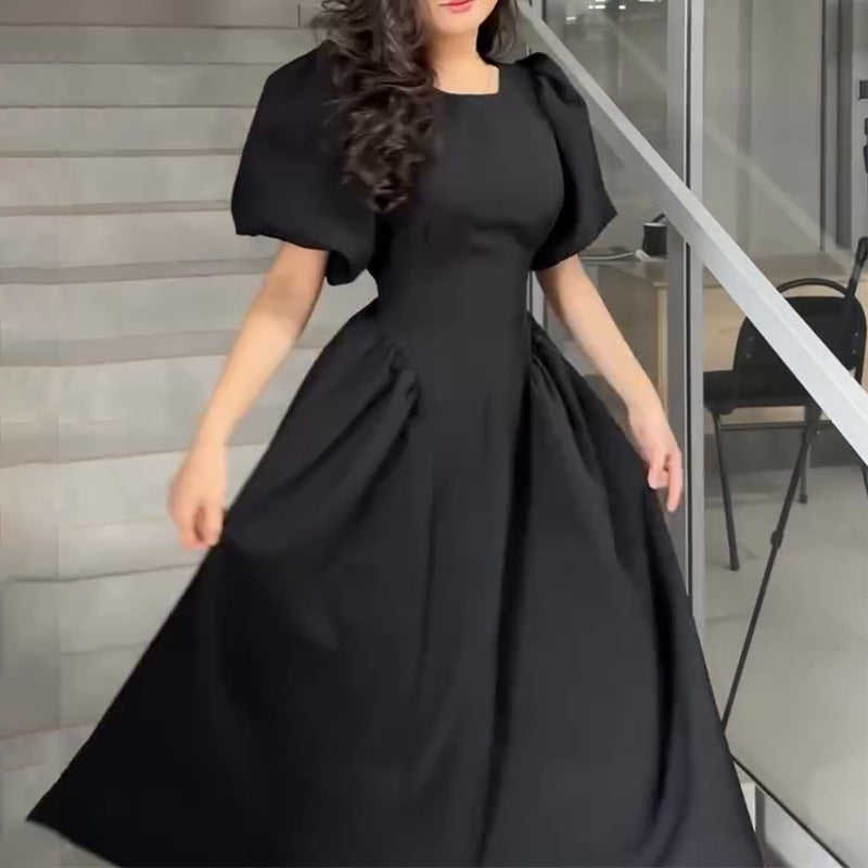 Women's 2025 Summer New Bubble Sleeve Tie With Fashion Temperament Dress Dress