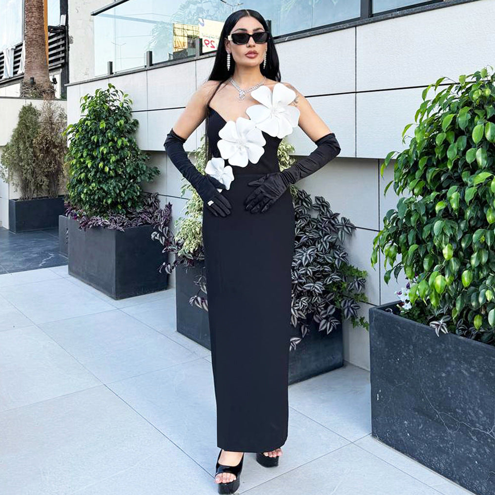 New Sexy Brat Banded Dress Flowers Diamond Open Fork Party Dress Long Dress