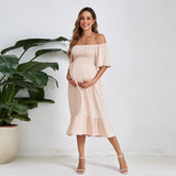 2025 New Summer Pregnant Woman Chiffon Dress Small Broken Floral Dress Short Sleeve Long Dress Maternity