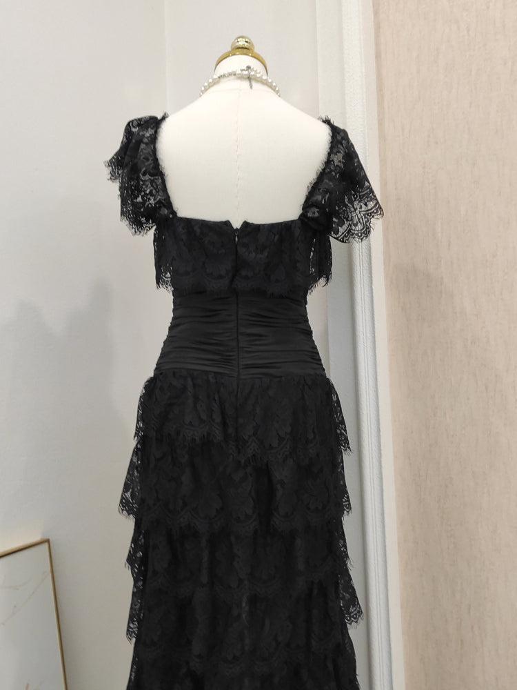 Sheath Square Neckline Lace Black Holiday Dress Birthday Dresses Birthday Outfits SD1246