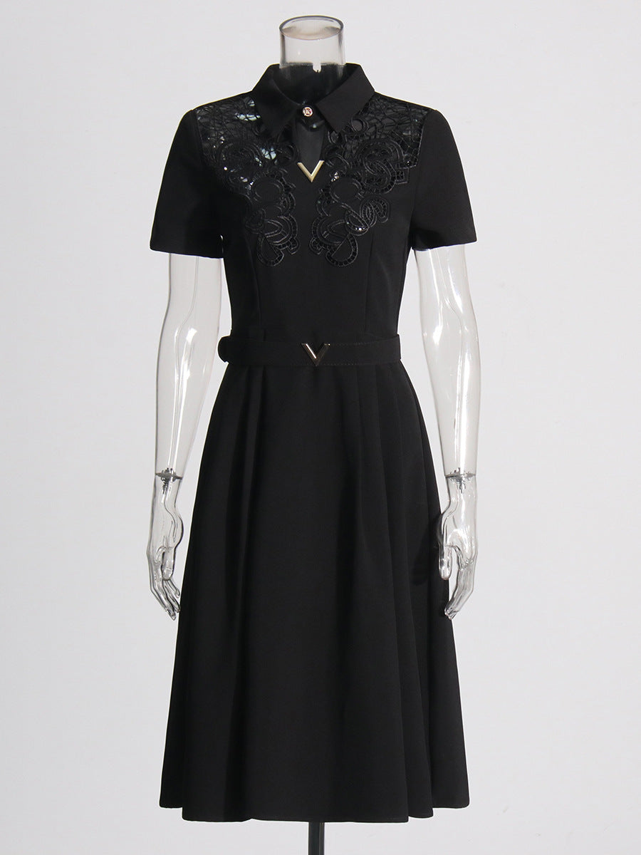 Temperament Style Dress 2025 Summer New Collar Hollow Crouses To Collect Belt Long Dress Women's Dress