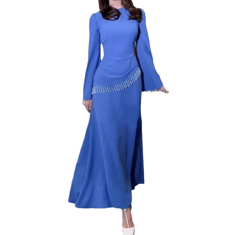 Women's Autumn Collar Long-Sleeved High-Waisted Escoating With Thin Dress