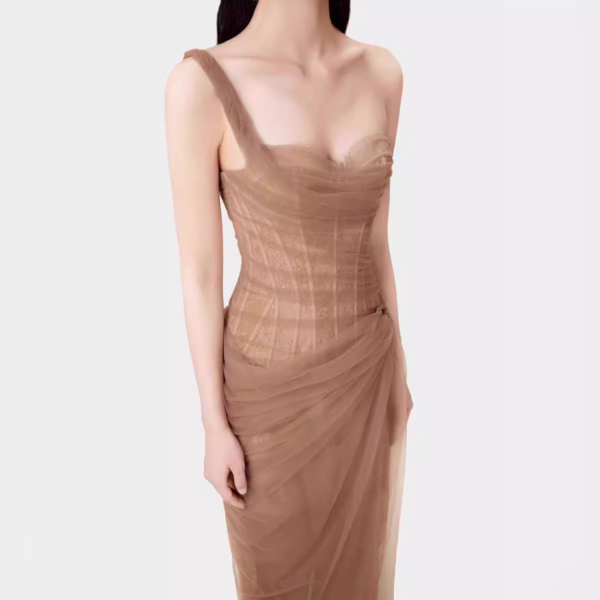 2025 Summer Light Yarn Slinged Dress Dress Dress Salt Mesh Dress Seaside