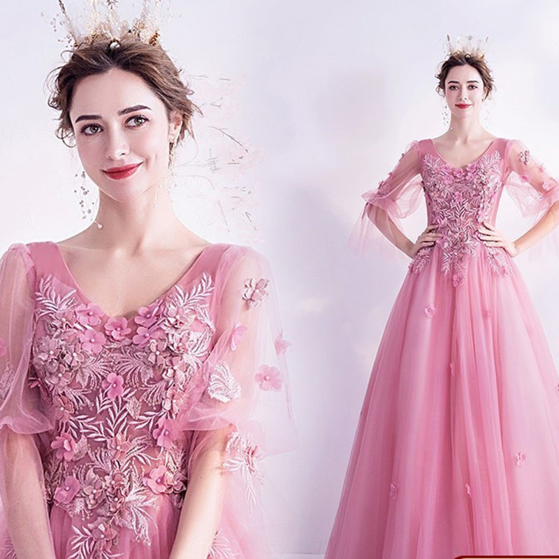 Building Color Yarn 2025 New Solo Performance Costume Female Atmosphere Elegant Shoulder Annual Meeting Art Exam Evening Dress Chorus