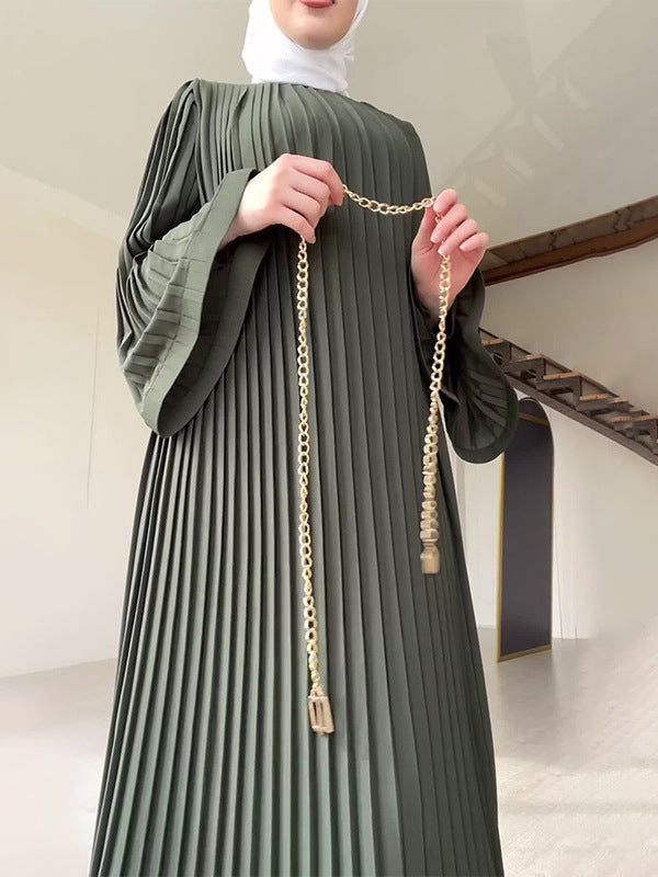 Muslim Folding Loose-Fashiony Sleek Solid-Colored Dress For Summer 2024